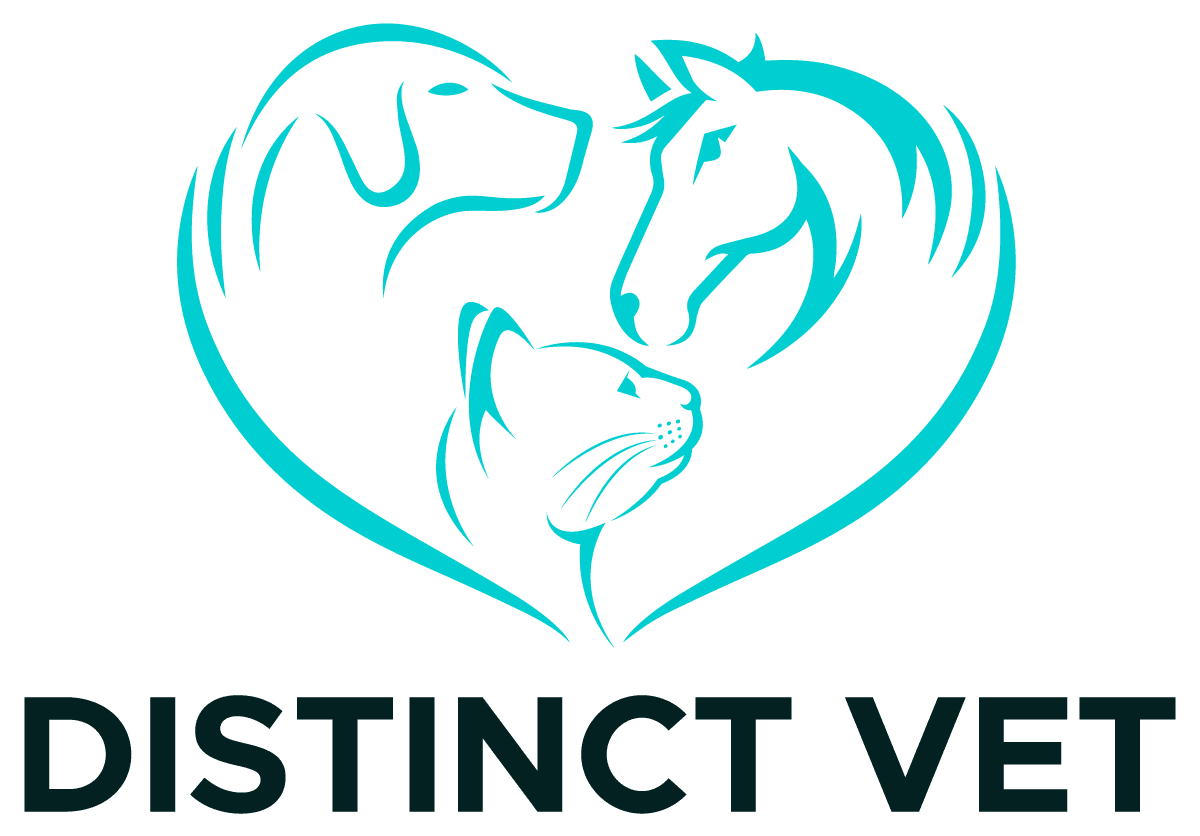 Heart-shaped logo with dog, cat, horse.
